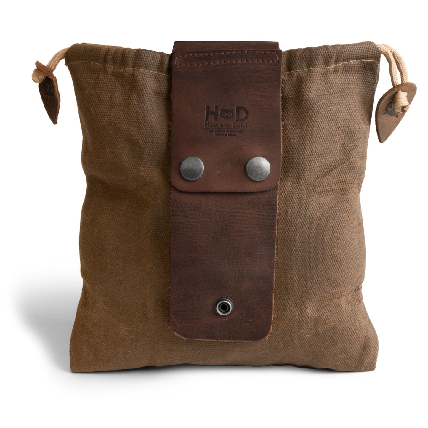 Hide & Drink, Foraging Pouch (Collapsible) for Hiking, Treasures & Seashells Bag, Easy Looping Around Belts, Grocery Storage, Waxed Canvas, Handmade, Fatigue