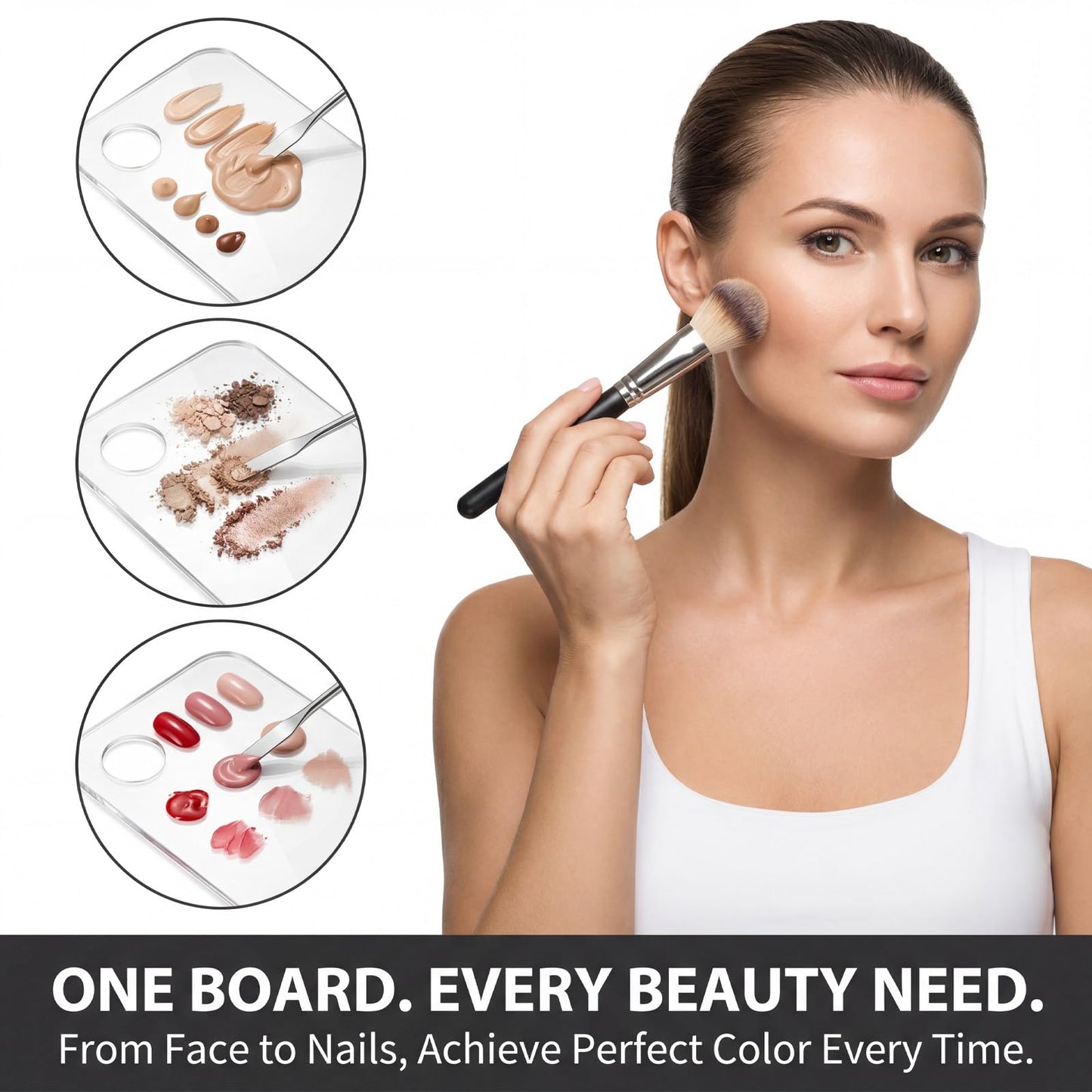 4Pcs Acrylic Makeup Palette, Foundation Mixing Palette with Spatula Tool, Professional Makeup Mixing Tray for Women Girls Blending Eye Shadow Lipsticks Nail Art Beauty Salon