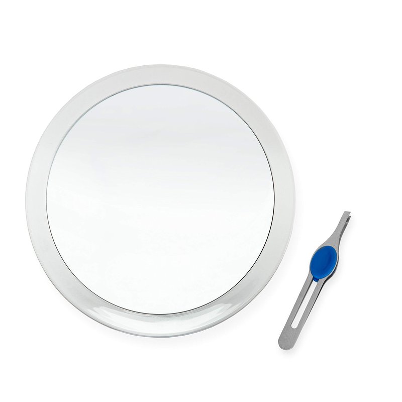 DBTech Large 10-Inch Suction Cup 5X Magnifying Mirror with Precision Tweezers w/Rubberized Grips, Triple Suction Cups for Lasting Hold on Most Flat Surfaces