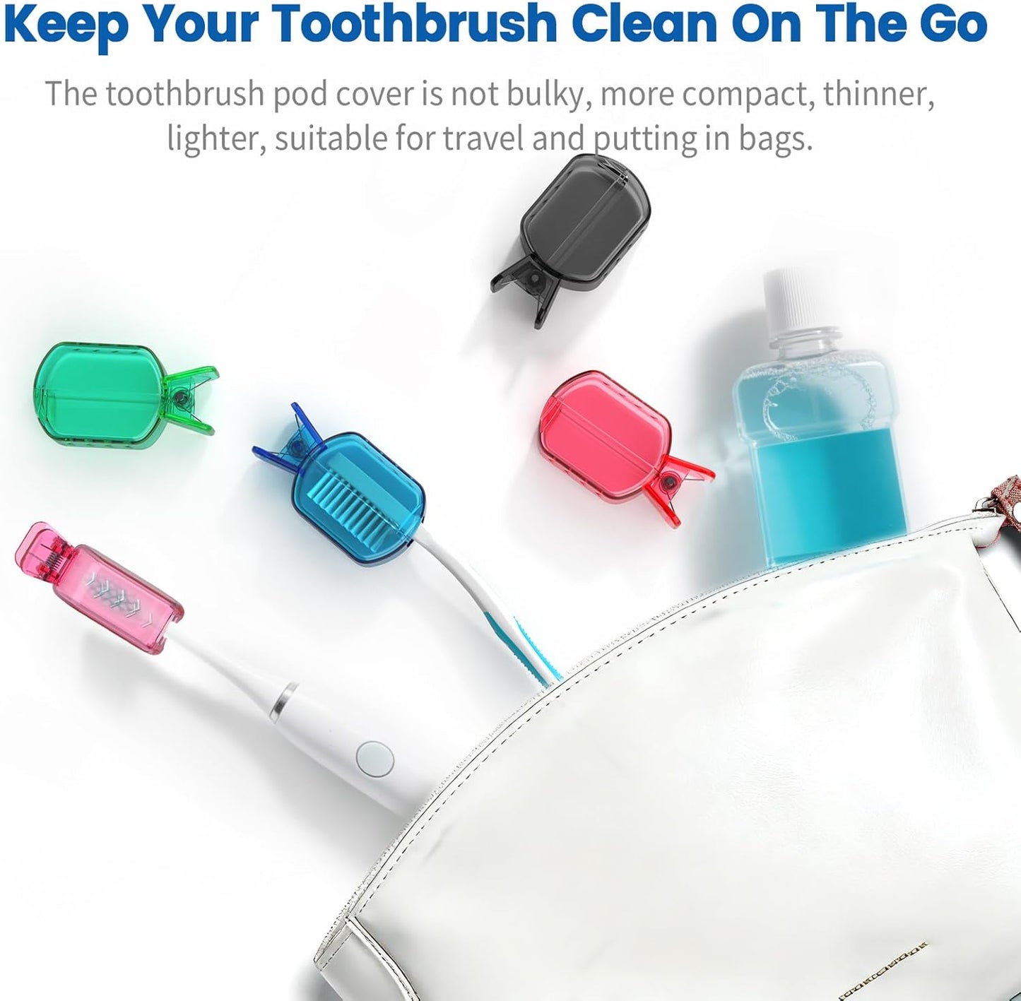 Toothbrush Covers - Clip-On Protector for Manual & Electric Brushes | 6 Count, Transparent