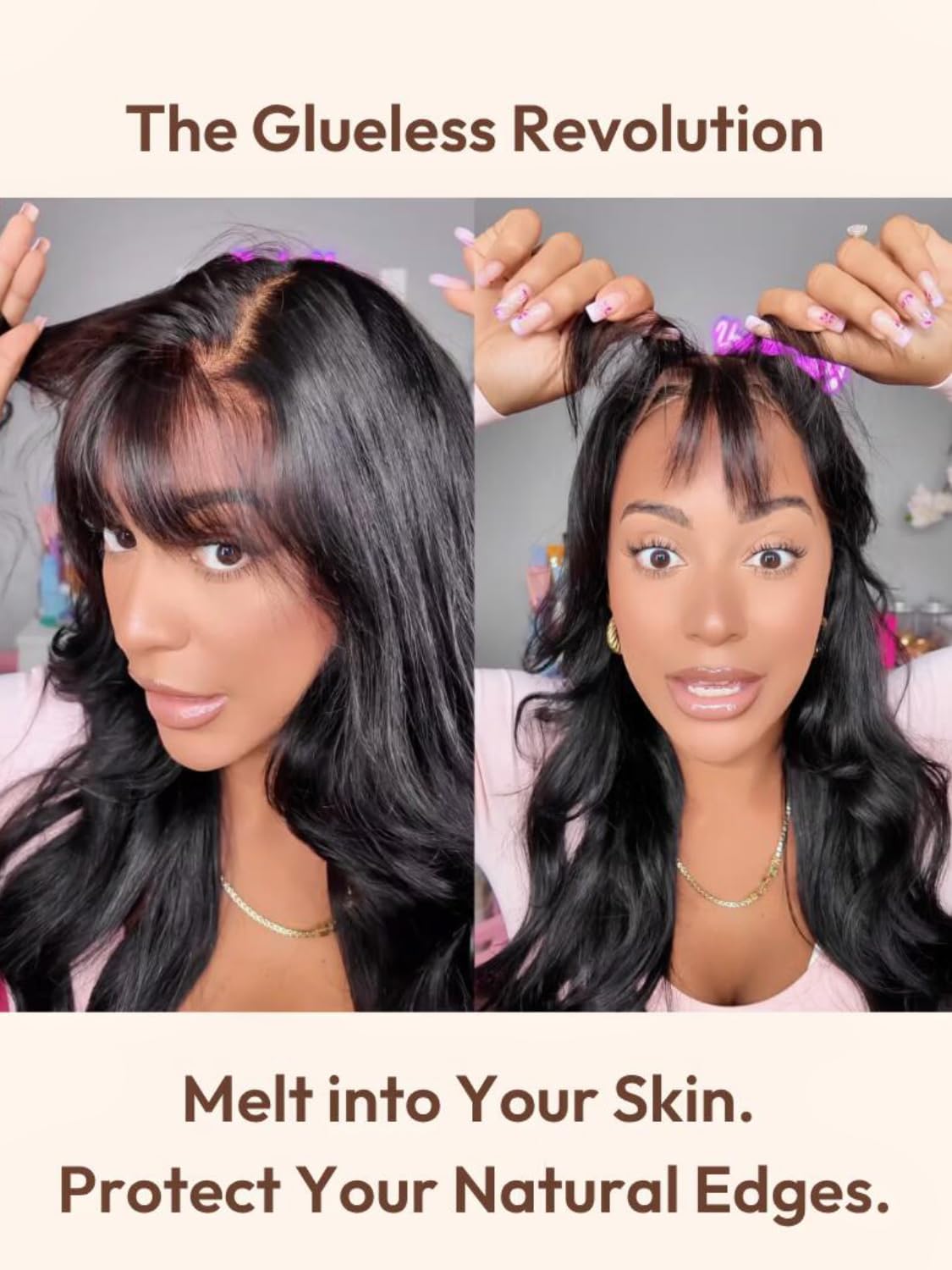 UNICE Pre Everything Body Wave 13x4 Lace Front Wigs Human Hair with Bangs Glueless Wig Human Hair Pre Plucked Pre Cut Lace Bleached Knots Ready to Wear Frontal Wig Black Color 18 inches