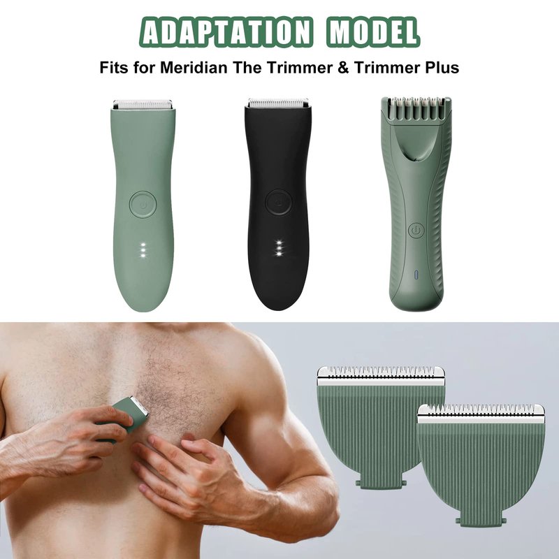 3 Pack Replacement Blades for Meridian Trimmer, Hygienic Ceramic Replacement Blades Compatible with Meridian The Trimmer (Onyx & Sage), Green