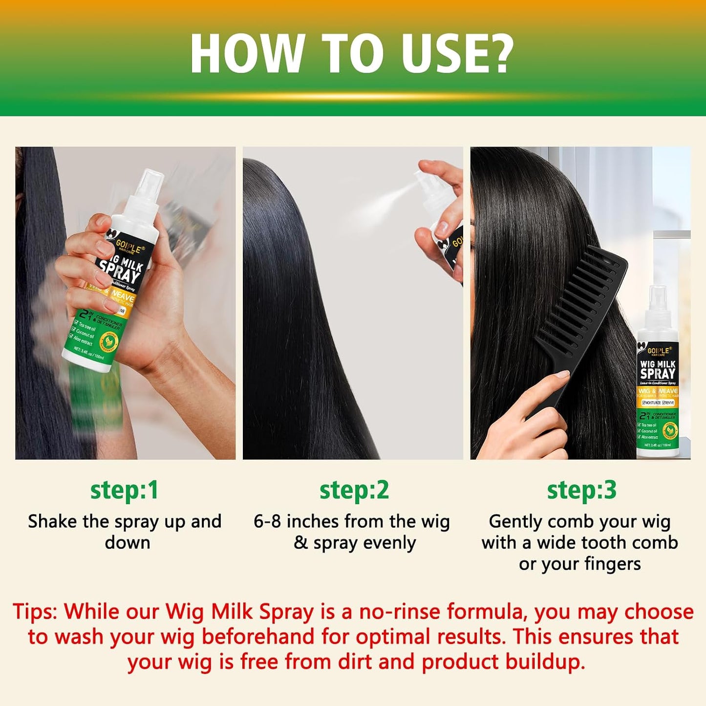 Wig Milk Spray for Synthetic Hair | Leave-In Conditioner & Detangler, 3.4 fl oz - Hydrates & Moisturizes Wigs