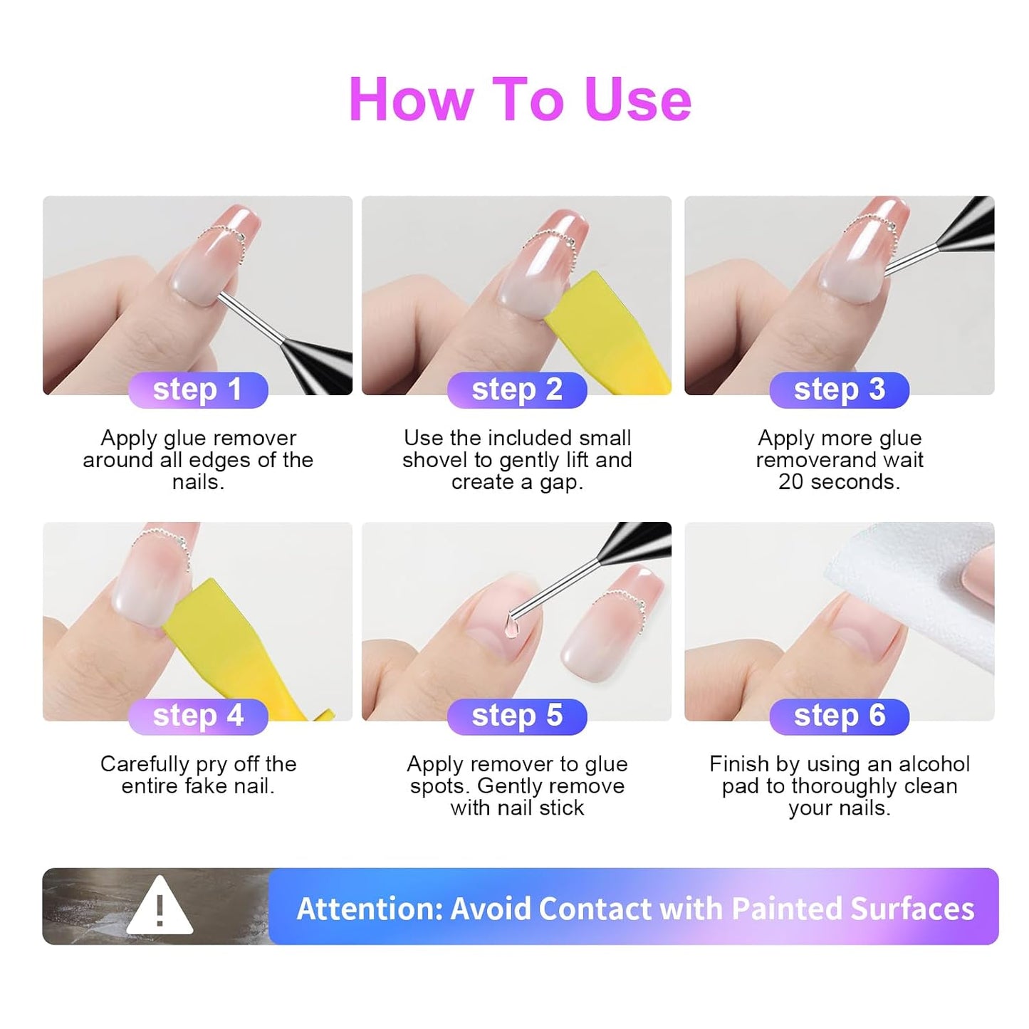 Nail Glue for Press-On Nails - Quick Drying Semi-Solid Gel with Remover & Tool | 4 x 6g Tubes