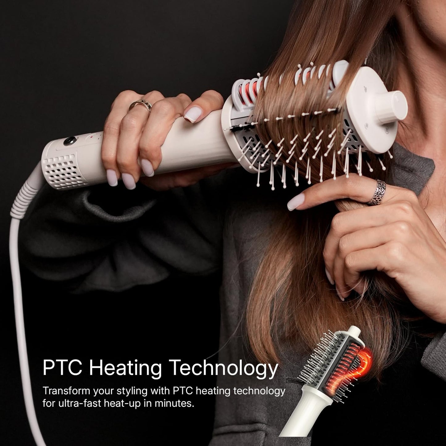 Ellena E1 Blow Dryer & Straightening Brush - 110,000 RPM Hot Air Tool for All Hair Types | Oval Barrel & Heated Comb
