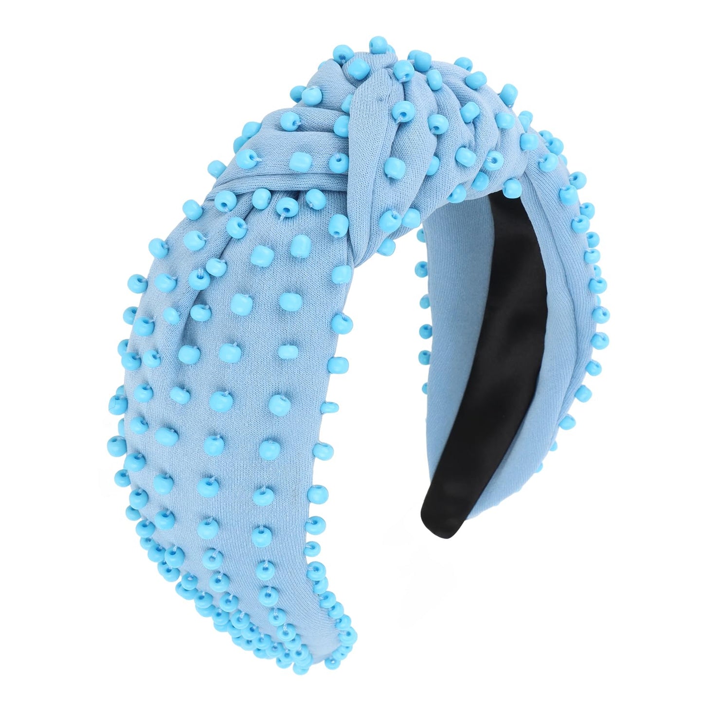 YISSION Light Blue Knotted Headband for Women - Wide Beaded Hair Hoop, Stylish Hair Accessory for Daily Wear, Parties & Casual Outfits