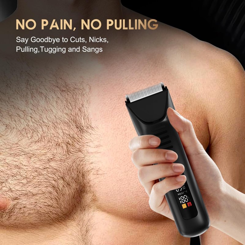 Body Hair Trimmer for Men - Pubic Hair Trimmer for Man - Electric Ball Shaver with LED Light - IPX7 Waterproof Wet/Dry Groomer kit for Groin -USB-C Rechargeable - Men's Pubic, Groin and Body Shave