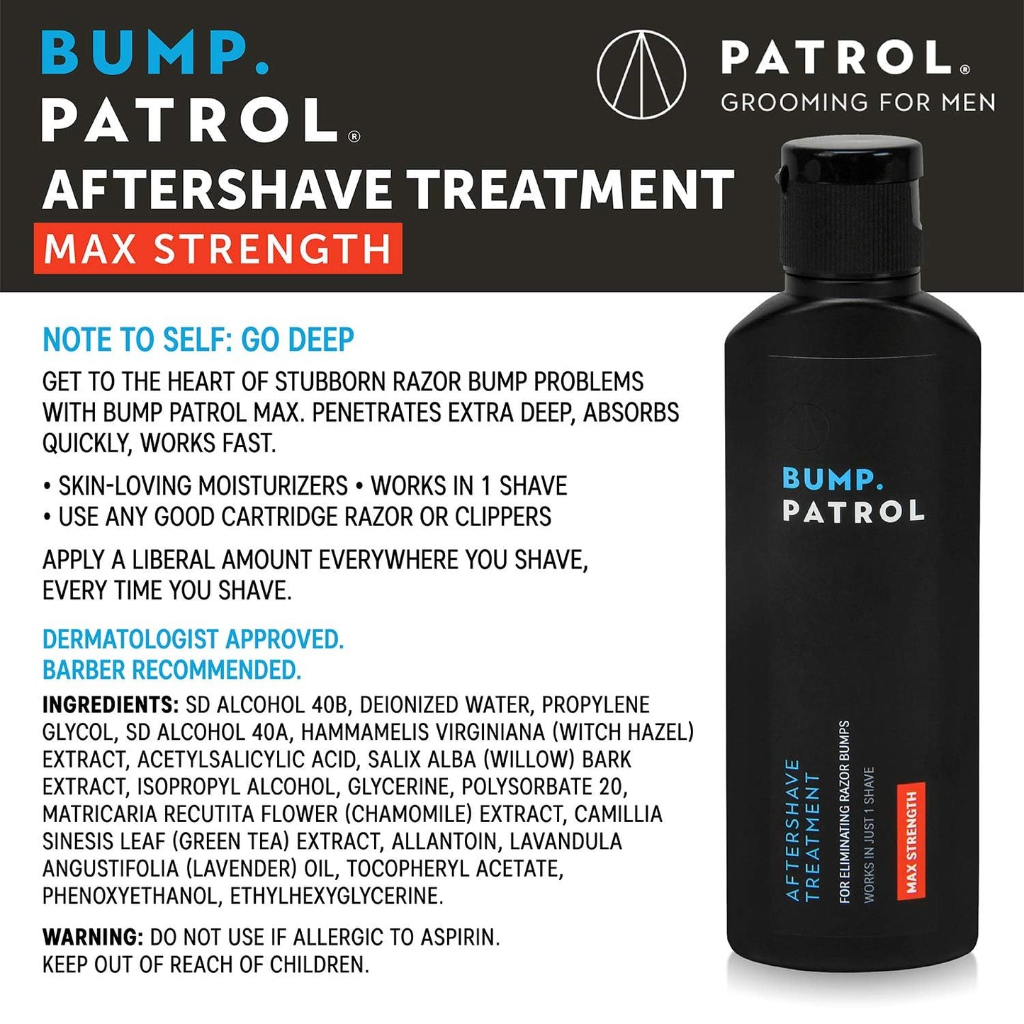 Bump Patrol Maximum Strength Aftershave Treatment Serum – Razor Bump Stopper and Ingrown Hair Treatment for Men and Women, Fast Acting Formula - 2 oz (Pack of 1)