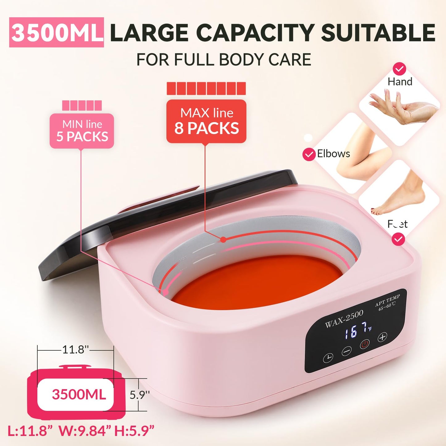BAOSHISHAN Hand Wax Paraffin Machine, 3500ML Paraffin Wax Warmer with Auto-Timer & 113℉-167℉ Display Temperature Control, Paraffin Wax Machine for Hands for Skin Moisturizing Home Spa Beauty (8 Pack)