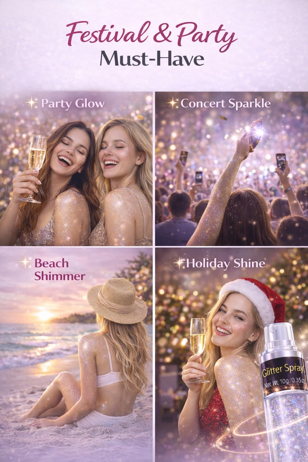 Sovano Hair & Body Glitter Dry Powder, Holographic Body Glitter for Hair Face and Skin, Ultra Fine Shimmer Spray Highlighter, Long Lasting Sparkle Makeup for Festivals Parties Concerts Rave