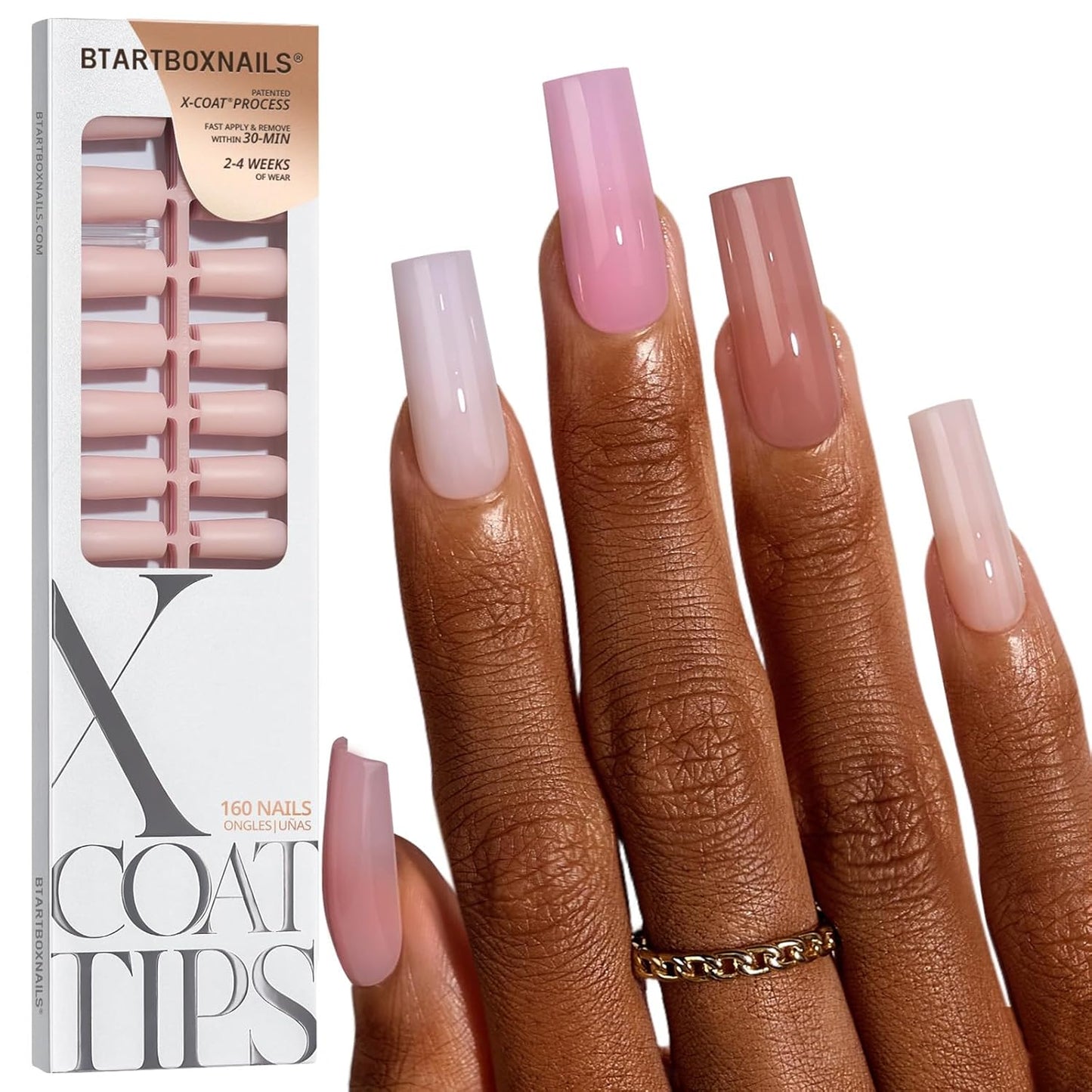 BTArtbox Press-On Nails - 5 Shades of Nude Long Stiletto | 16 Sizes for Easy Application & 4-Week Wear