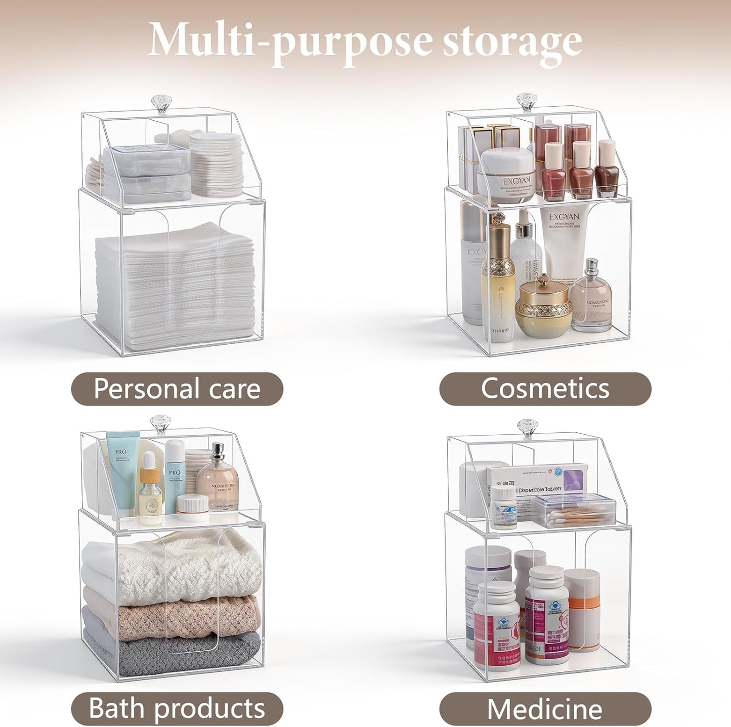 Disposable Facial Towels Storage - Double Layer Acrylic Box for Cotton Pads | Clear Bathroom Organizer