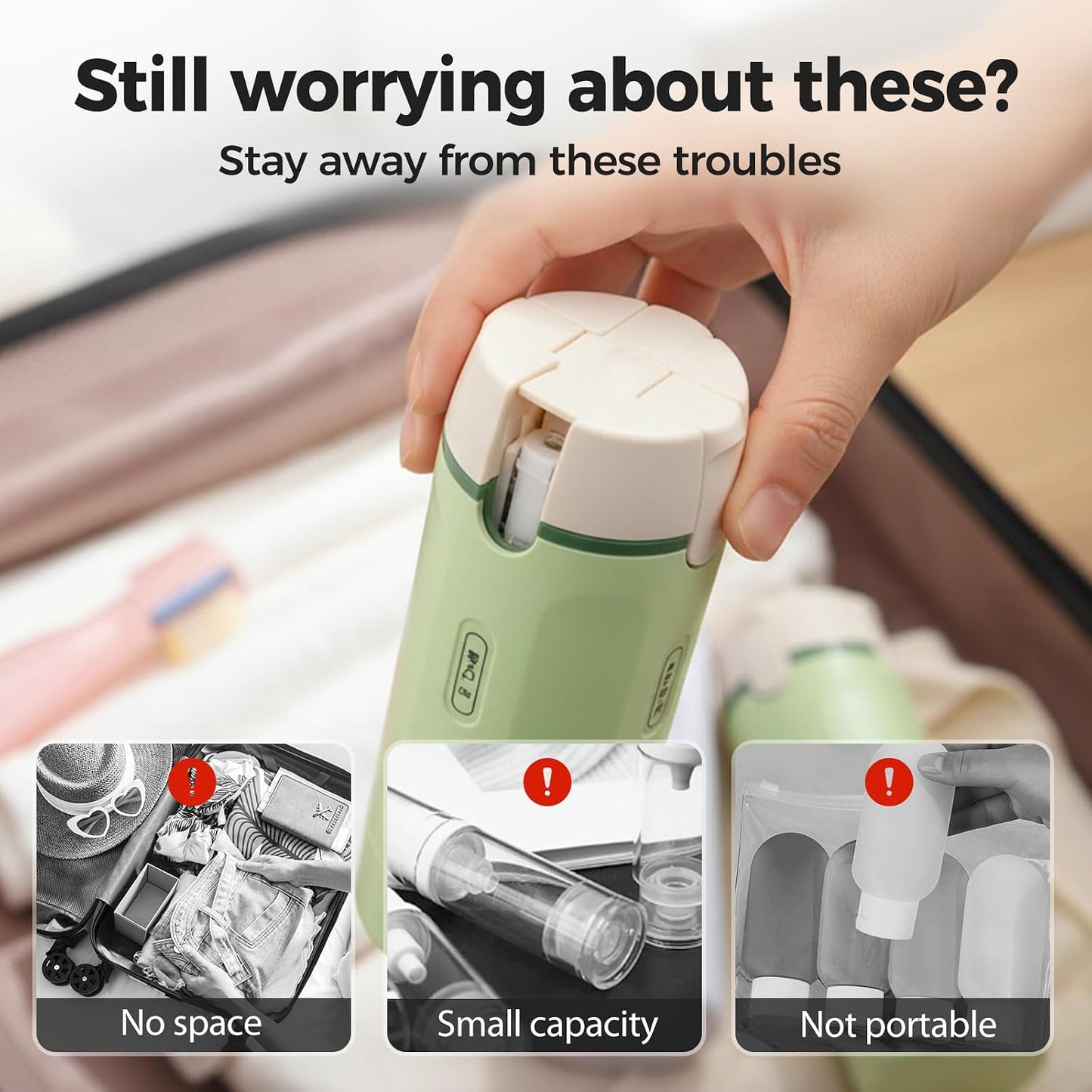 Travel Dispenser Bottle - 4 in 1 Leak-Proof Toiletries Container | Compact Shampoo & Conditioner Set (White)