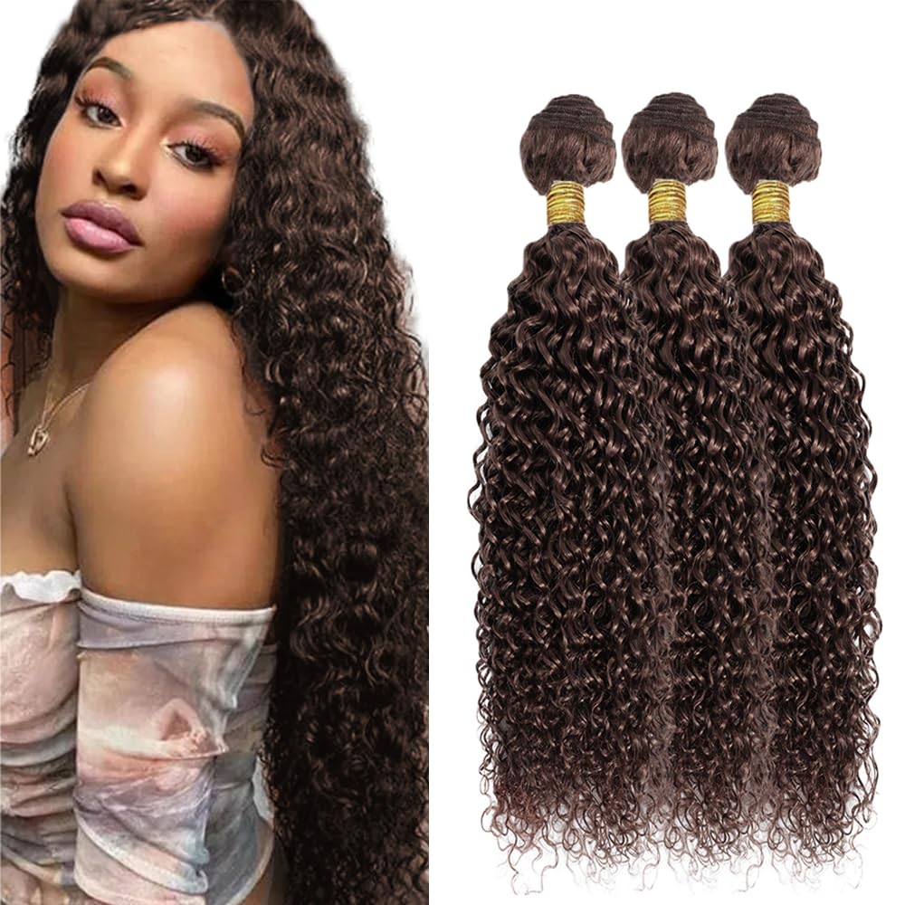 #4 Curly Wave Bundle Chocolate Brown Bundles Human Hair 24 26 28 Inch 150g Unprocessed Curly Wave Dark Brown Bundles Human Hair Extensions