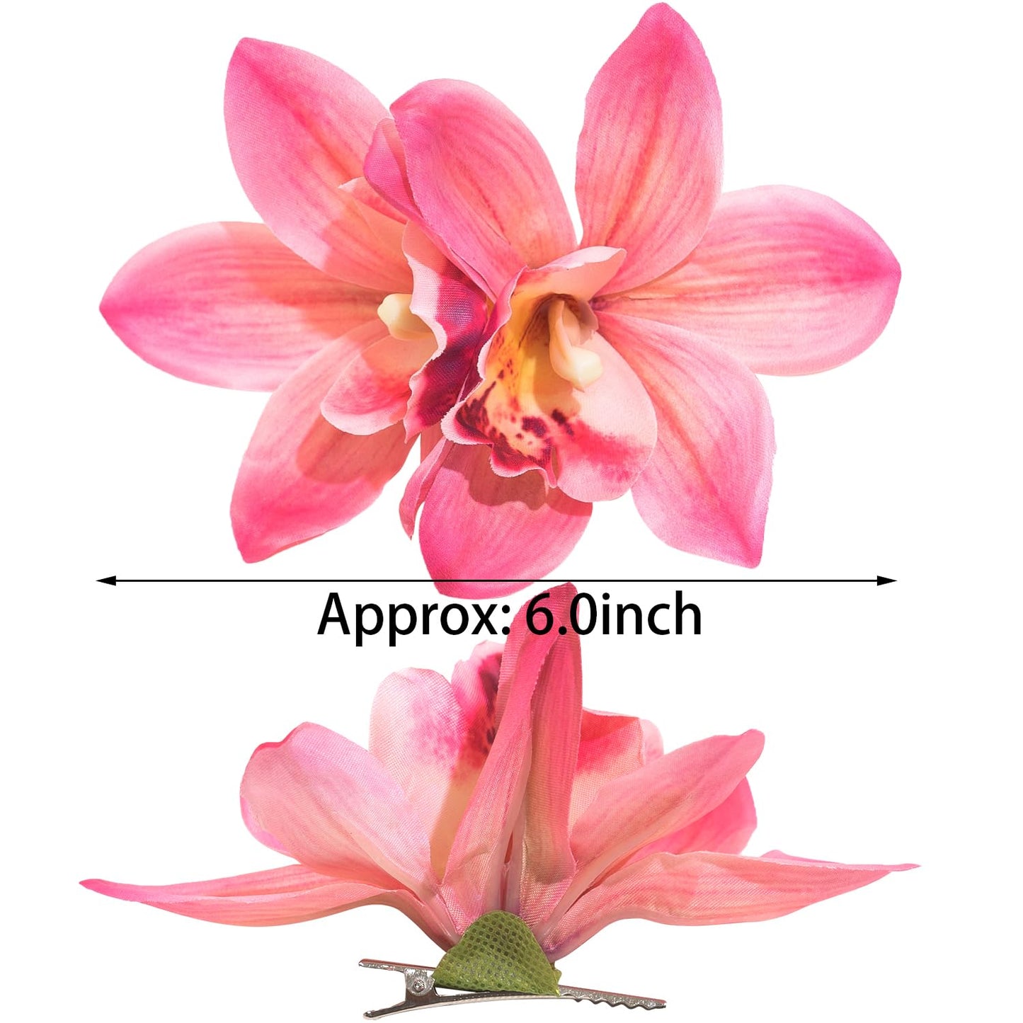 Orchid Flower Hair Clips - Large 6-Inch Hawaiian Hibiscus Barrettes for Weddings & Beach Parties
