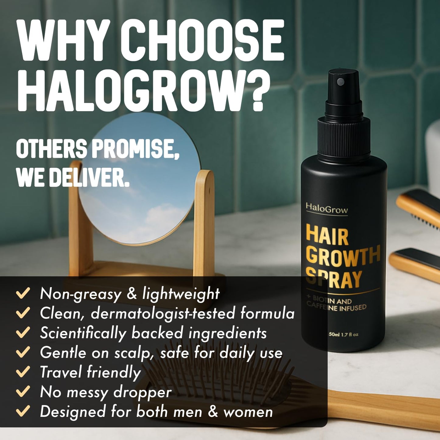 Halogrow Hair Growth Serum Spray for Women & Men Hair Loss – Biotin & Caffeine, Anti-Thinning Hair Regrowth Oil, Advanced Thickening Formula – 1.7 fl. oz./ 50 ml