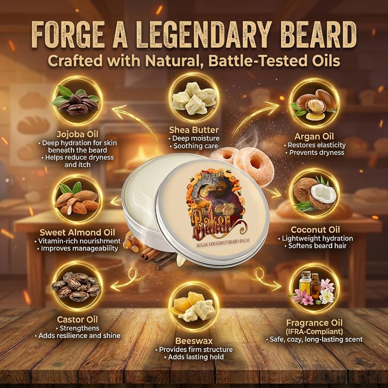 Fable Beard Co. Beard Balm - The Baker, Fresh Doughnuts, Warm Vanilla Sugar, Hint of Cinnamon Spice, Natural Beard Balm for Men with Jojoba & Argan Oils, Beard Conditioner, Made in USA (2 Fl Oz)