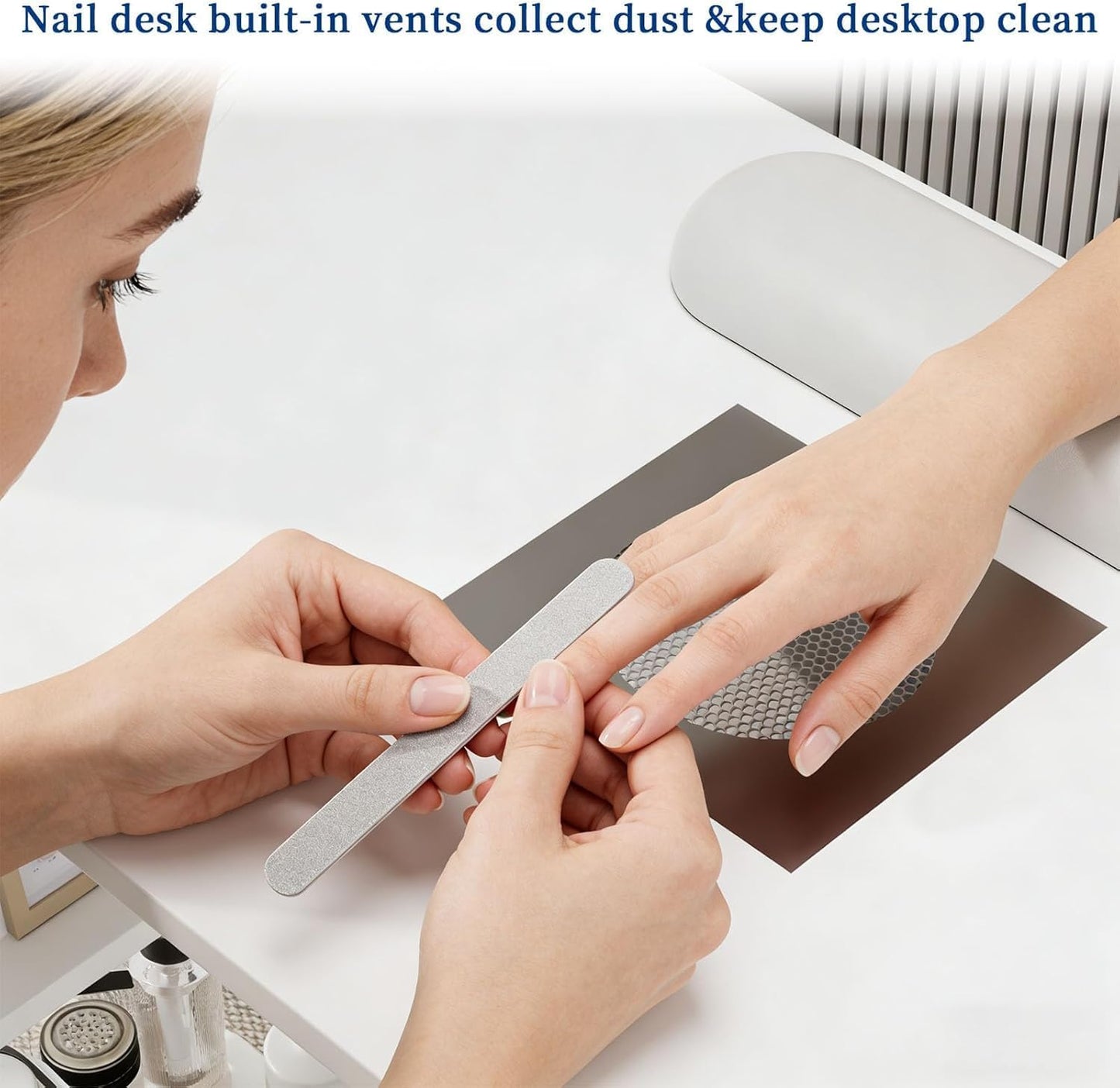 Nail Desk - Electric Dust Collector Manicure Table with 3 Drawers & 2-Tier Cabinets | White Salon Station