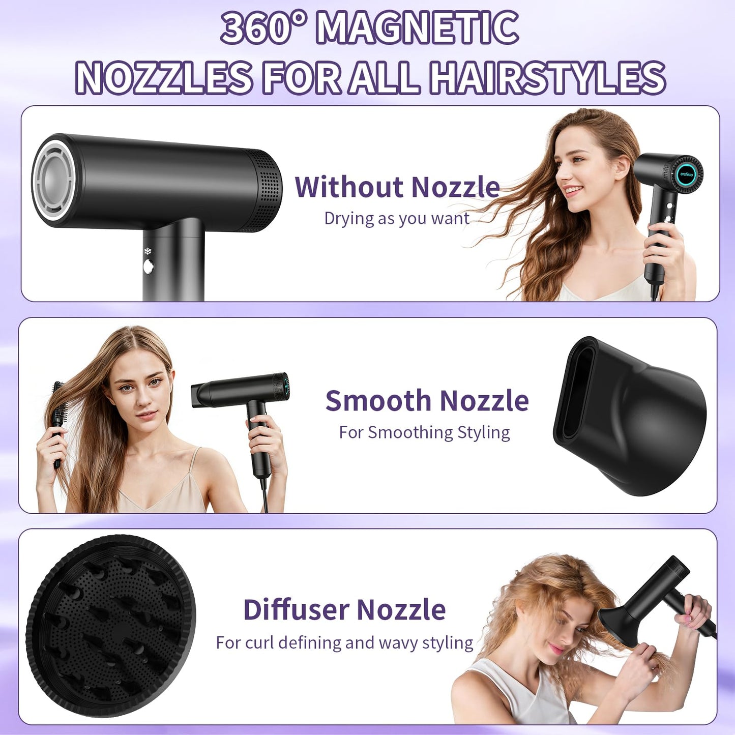 EROFEXO High Speed Hair Dryer, Metal Body Blow Dryer with Diffuser & Nozzle, 110,000 RPM Brushless Motor for Fast Drying, 300 Million Negative Ions Hair Dryer, Travel Hairdryer for Women & Men