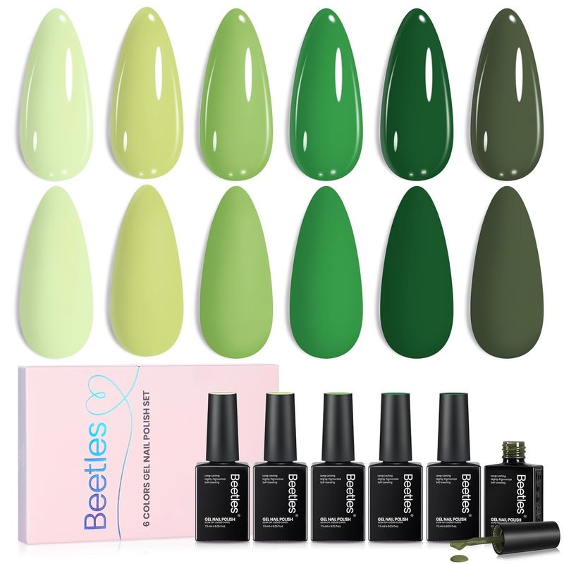 Beetles Green Gel Polish Set - 6 Pastel Green Nail Colors for Summer | Soak Off UV LED Manicure