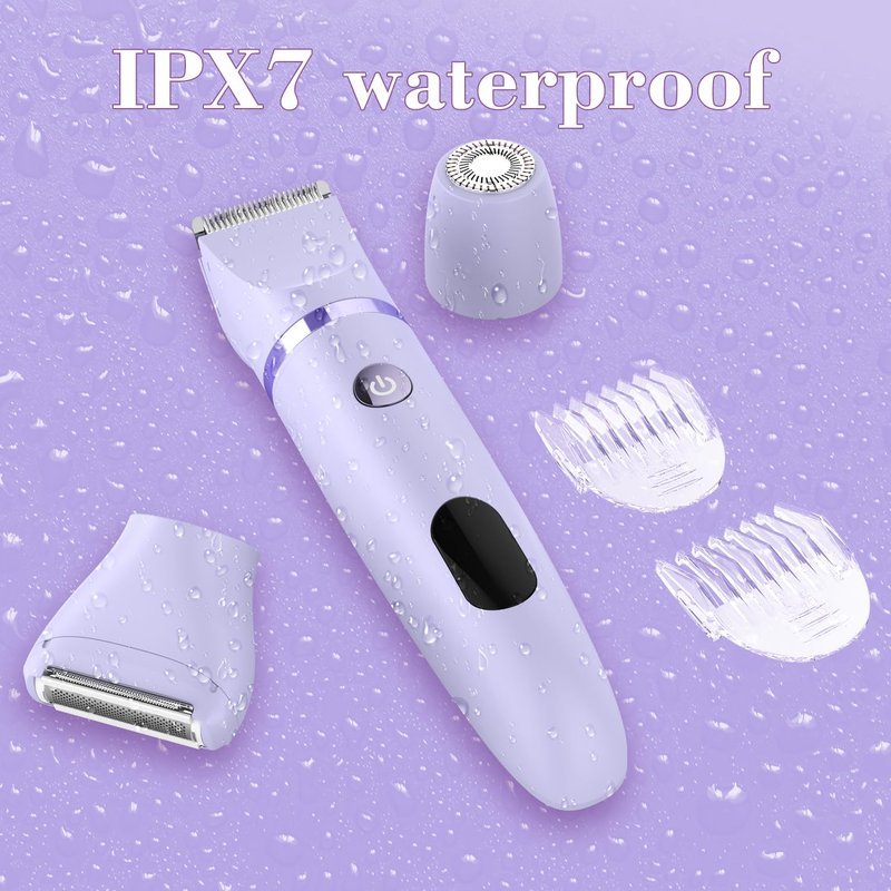 Zivelier 3-in-1 Electric Razor IPX7 Waterproof Bikini Trimmer Wet & Dry Use Painless Personal Trimmer Groomer for Ladies Face Body Legs Bikini Public Hairs Electric Lady Shaver with Replaceable Heads