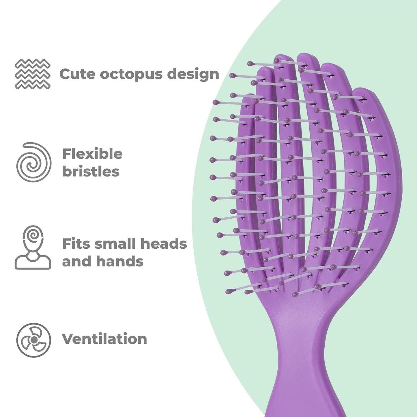 Mini Detangling Hairbrush - Colorful Octopus Design for Effortless Wet & Dry Hair - Small Purple Hairbrush