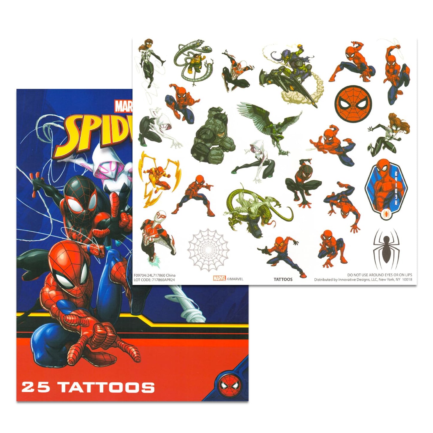 Spiderman Temporary Tattoos Set - 25pc Kids Party Favor Stickers | Fun Cartoon Decorations for Prizes & Rewards