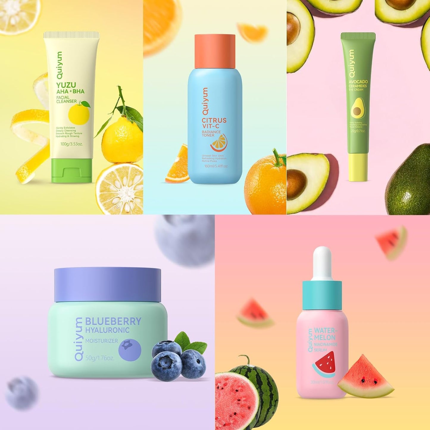 Fruit Skincare for Teens - 5-Piece Daily Beauty Routine Set | Exfoliating, Hydrating, Oil Control, All Skin Types