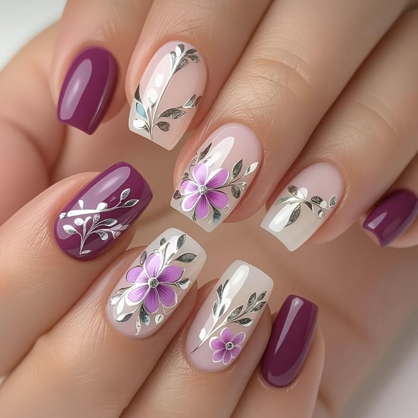 Colorful Press-On Nails - Short Square Acrylic Nails with Gradient Rainbow & White Dots | Full Cover DIY Manicure