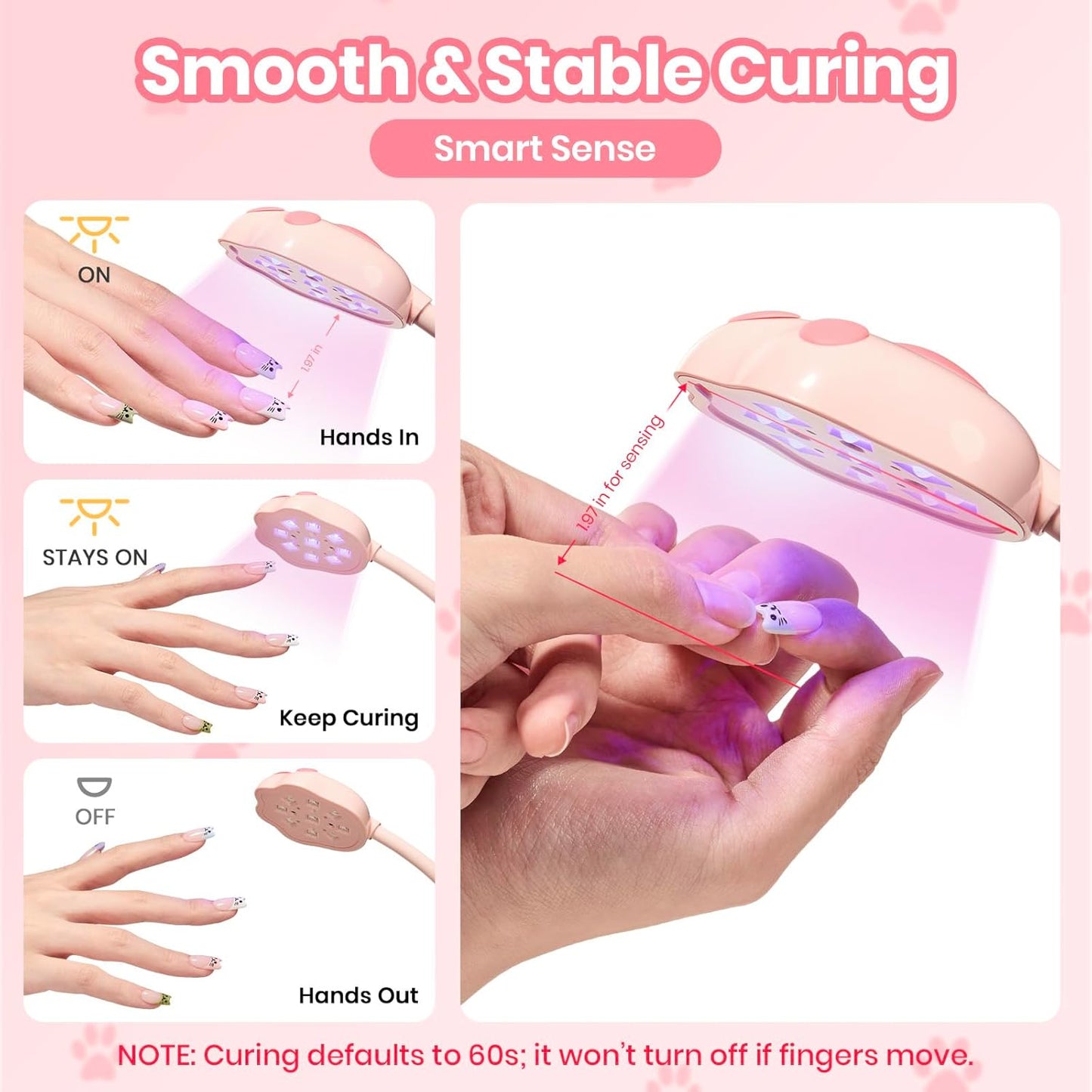 Beetles Gooseneck UV Nail Lamp - Meowgic StrawPurr Mini LED Light with Smart Sensor & 504PCS Gel Nail Tips in 12 Sizes | Short Almond, Etch-X Half Matte Full Cover