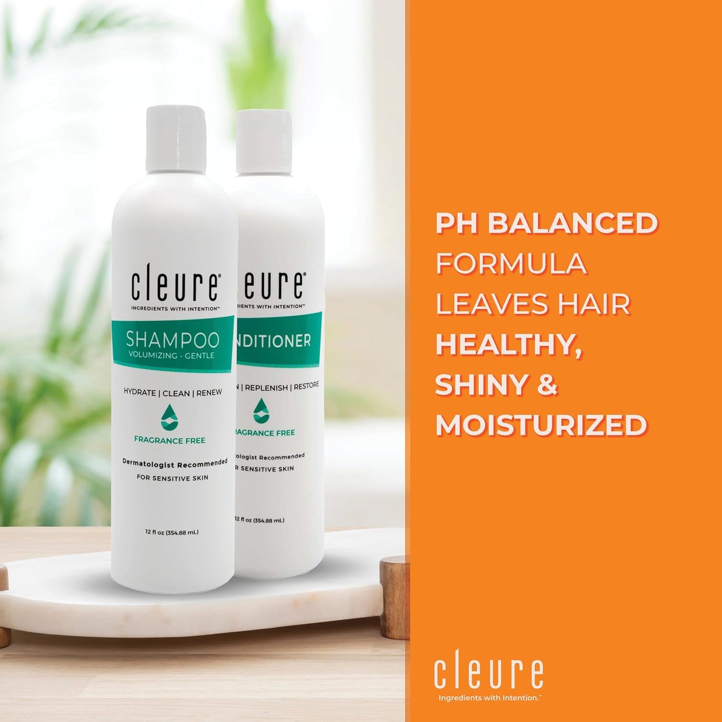 Cleure Sulfate-Free Shampoo & Conditioner Set | Fragrance-Free for Sensitive Skin - 12 Oz Each, Pack of 2