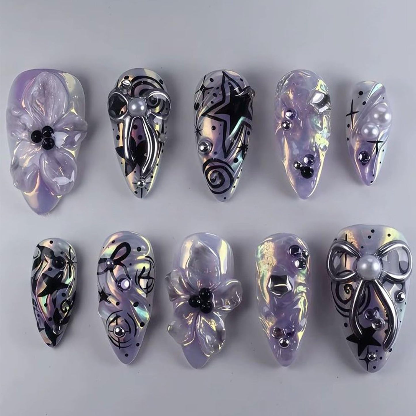 Summer Beach Press-On Nails Set - 24Pcs Medium Almond Floral Design with 3D Starfish & Seashell | Full Cover Ocean Manicure for Women