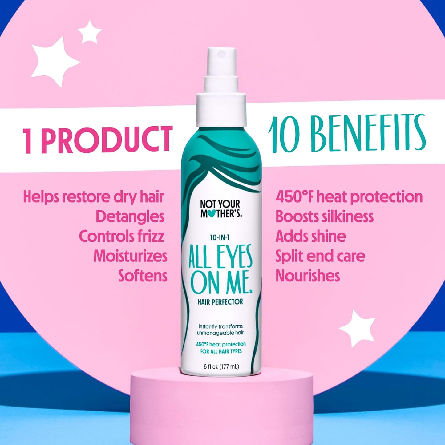 Not Your Mother's All Eyes On Me 10-In-1 Hair Perfector - Moisturizing Detangler & Heat Protectant Spray | 6 fl oz (3-Pack)