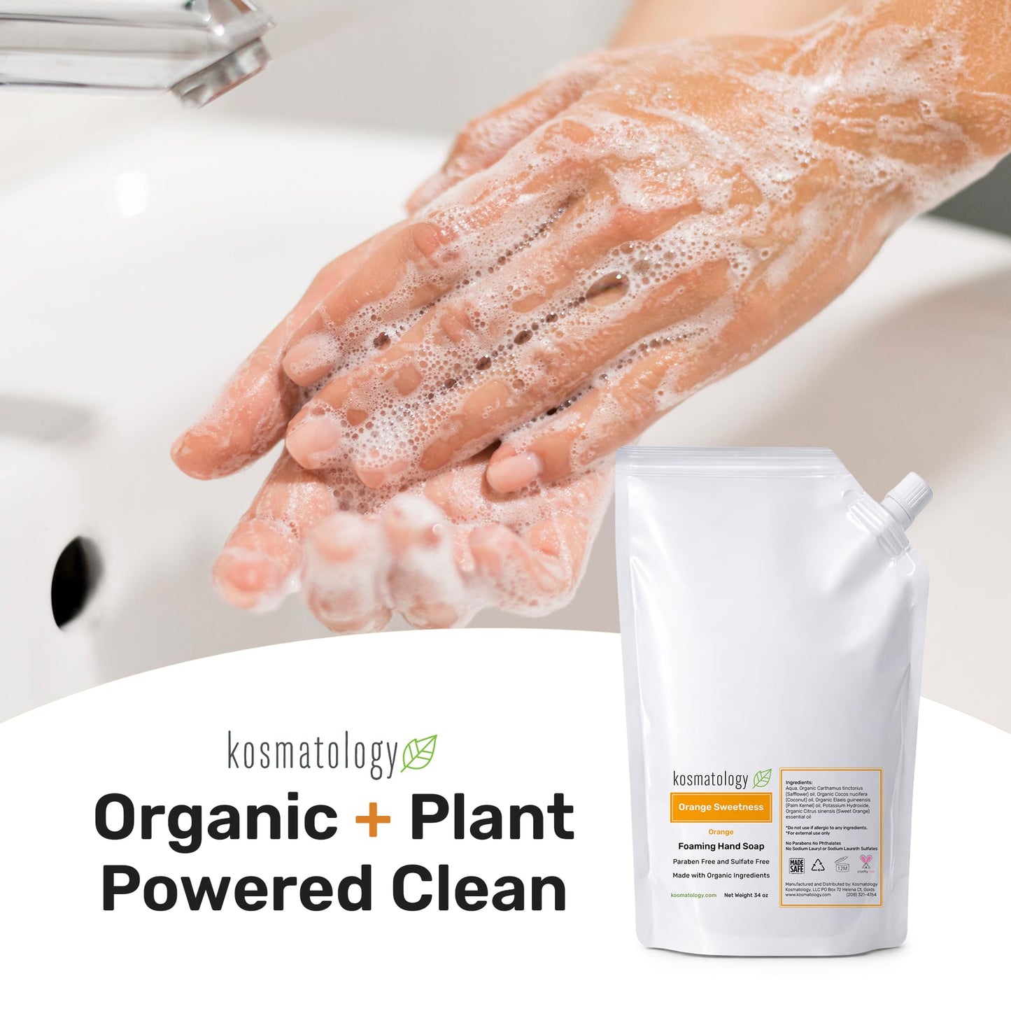 kosmatology Organic Foaming Hand Soap Refill | Orange Sweetness Moisturizing Hand Wash | Clean Ingredients, Infused with Essential Oils (34 fl oz)