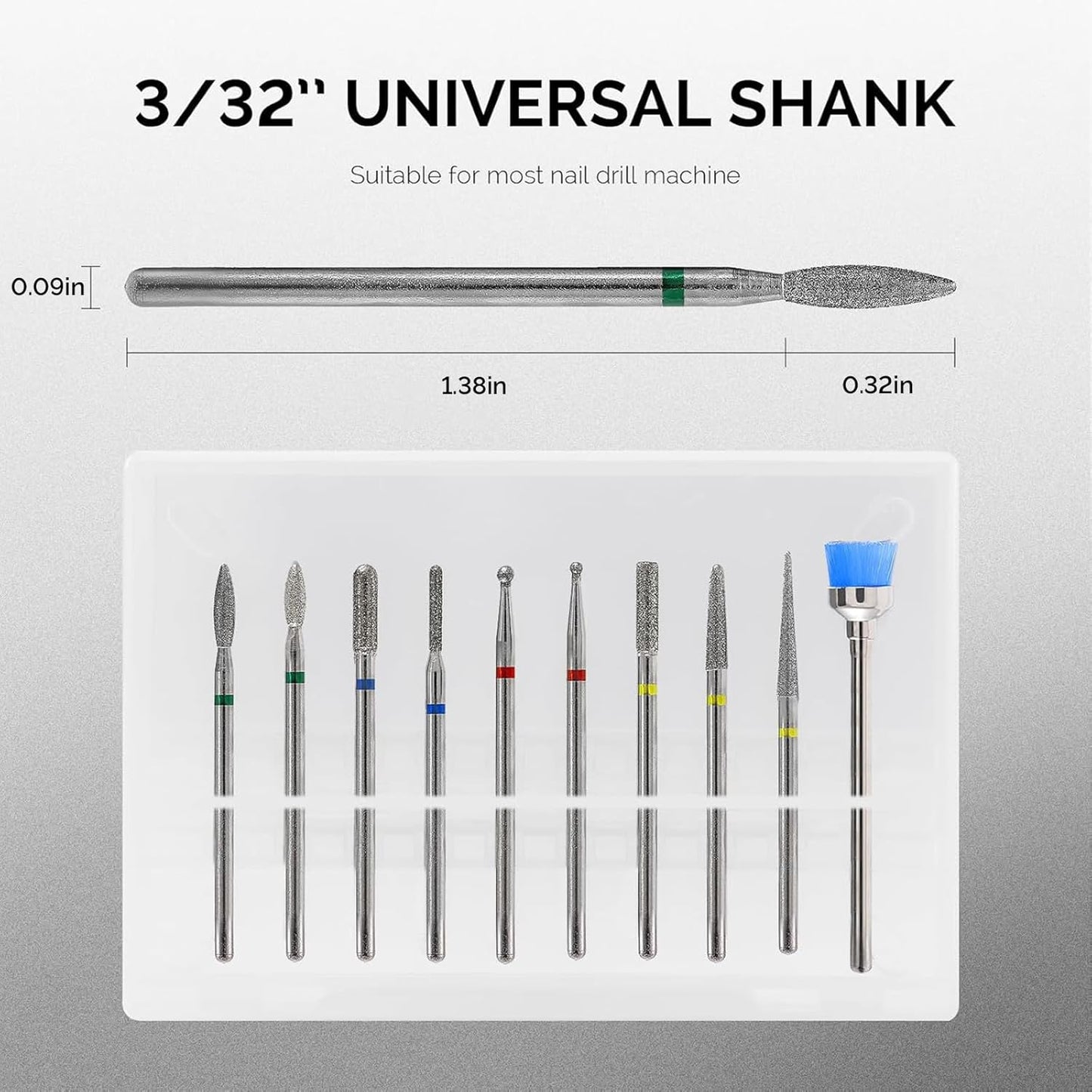 10pcs Nail Drill Bits Set - 3/32 Inch Diamond Cuticle Bits for E-File | Manicure & Pedicure Tools for Acrylic Gel Nails
