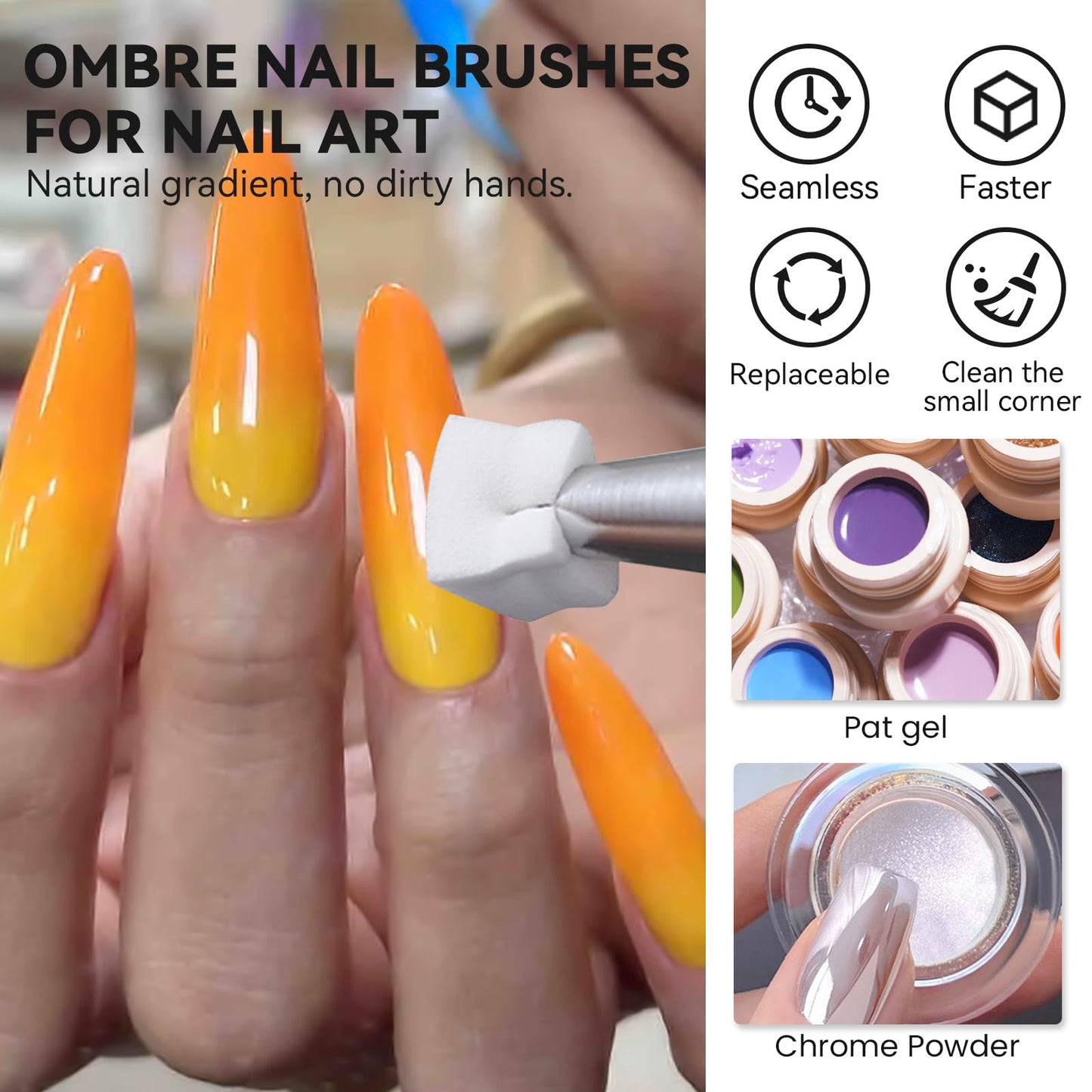 ESUOHYM 200 PCS Nail Sponges for Ombre with Grabbing Pen,Mini Aura blending Sponges for Nail Art,Nail Ombre Brush for Pat Gel & Pigment Powder,Nail Art Tools Accessories Supplies for Home Salon