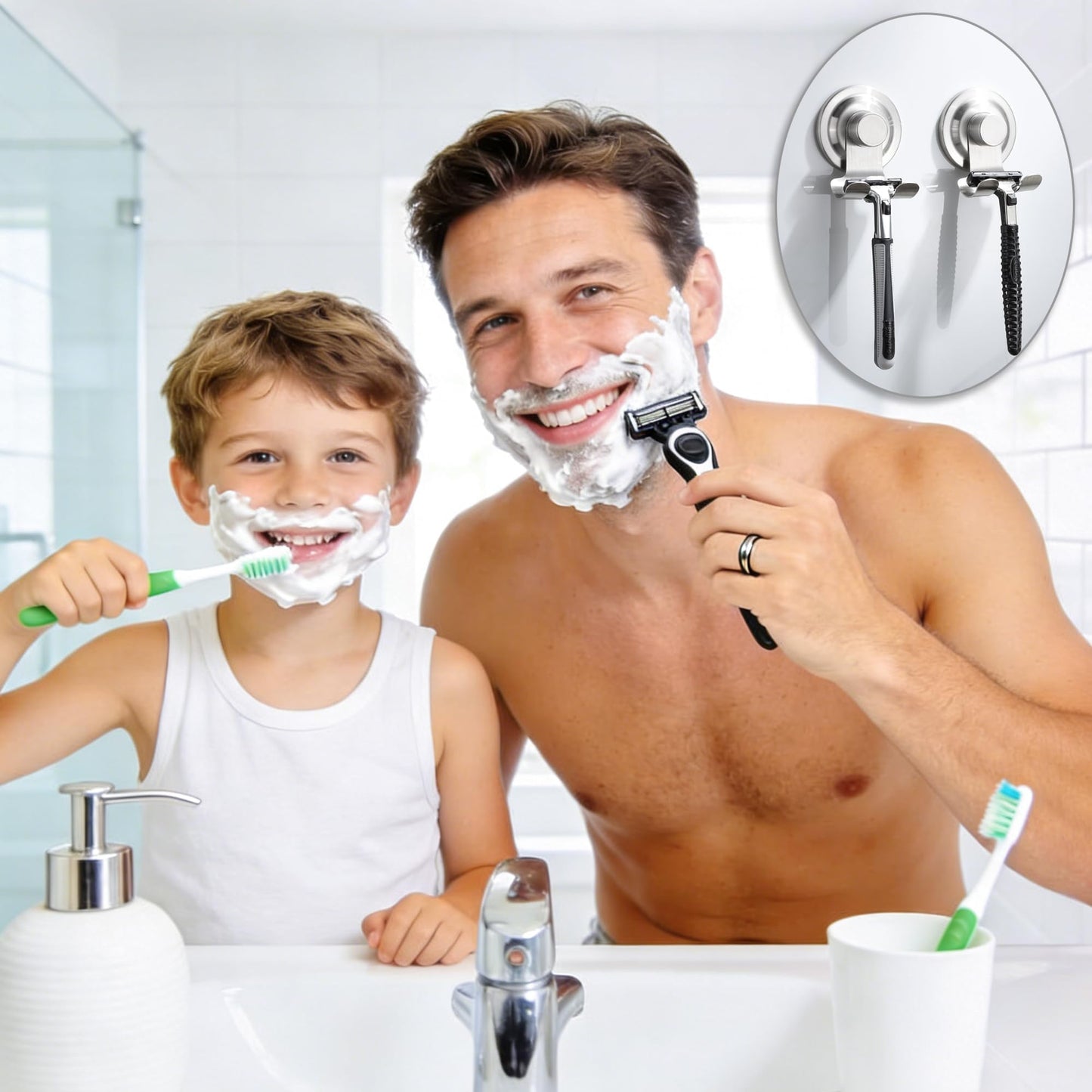 AIDILI Razor Holder for Shower - 2 Pack Suction Shower Razor Holder Suction Cup Hook for Bathroom Wall Heavy Duty Rustproof
