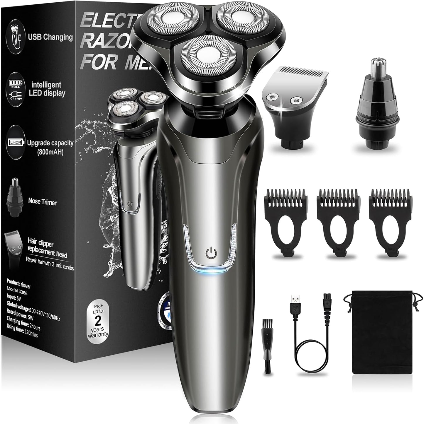 Electric Razor for Men - Rechargeable LED Display Shaver with IPX7 Waterproof Floating Head | Replaceable Blades