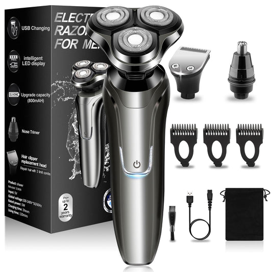 Electric Razor for Men, Men's Rotary Shavers, Waterproof,Wet and Dry Rechargeable Electric Shaver for Men's Faces with a Cordless and Floating Head, Portable Travel Razor,an Ideal Gift for Men