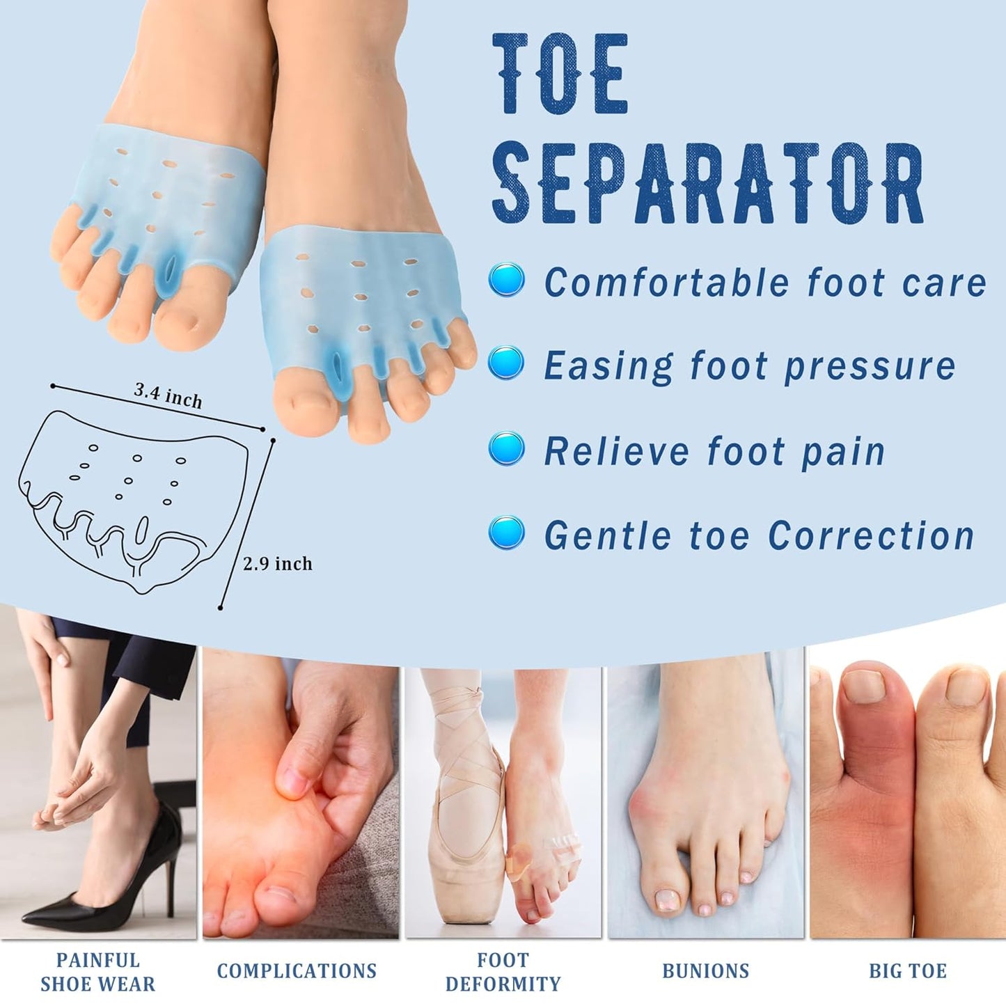 Zivyes Silicone Toe Separators - 4 Pairs for Bunion Relief & Toe Spreading | Unisex Comfort