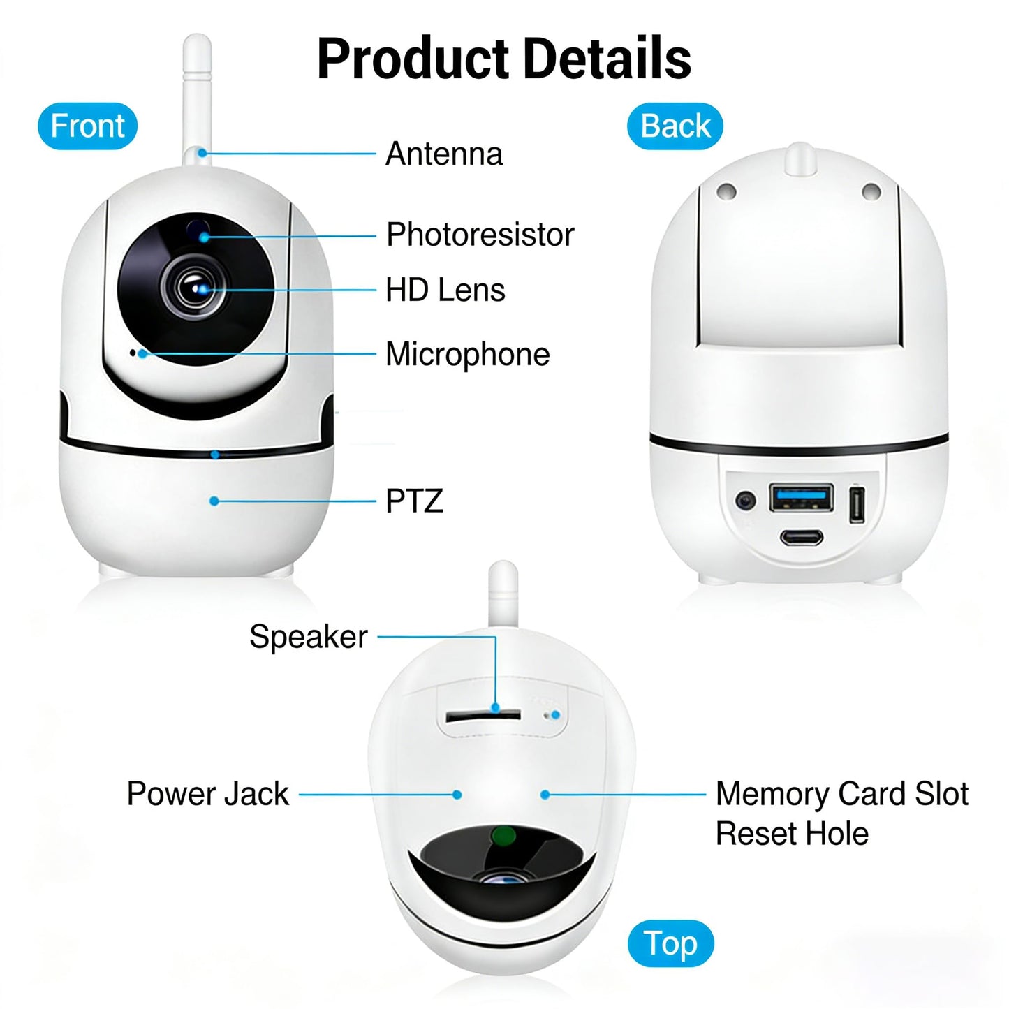 1080P Indoor Camera with 360 Degree Pan Tilt, Two Way Audio and 2.4G Auto Tracking, App Control, Person Pet Sound Detection, Privacy Mode for Home Nursery, White