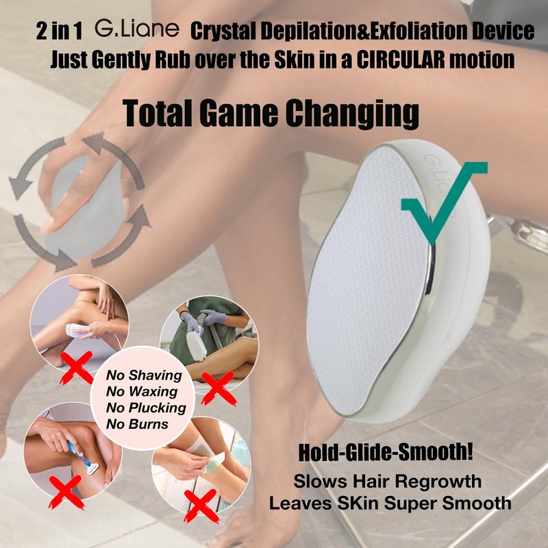 G.Liane Crystal Hair Eraser,Upgraded Painless Crystal Hair Remover,Effective Nano Glass Hair Removal Device and Skin Exfoliation,Body Epilator for Women and Men(Silver)