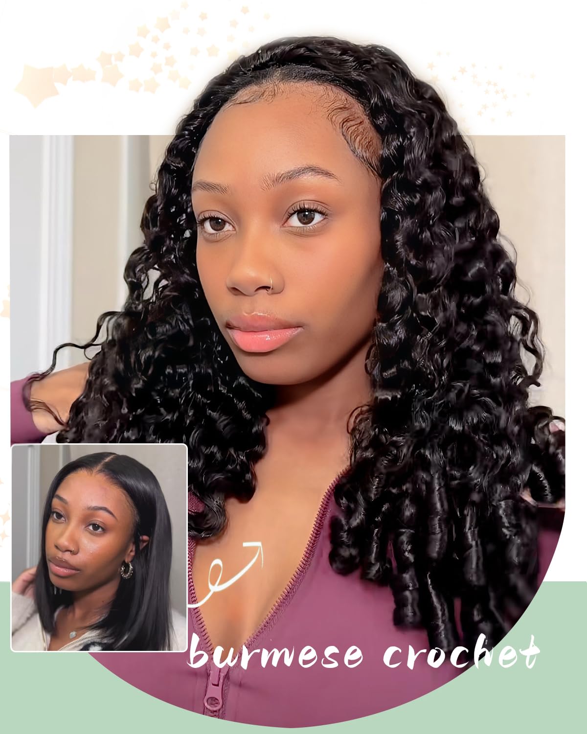 CindiRiver Burmese Curly Crochet Human Hair 18 Inch 120g Knotless Pre-Separated Feather Crochet Human Hair Reusable Virgin Hair Extensions with Spiral End