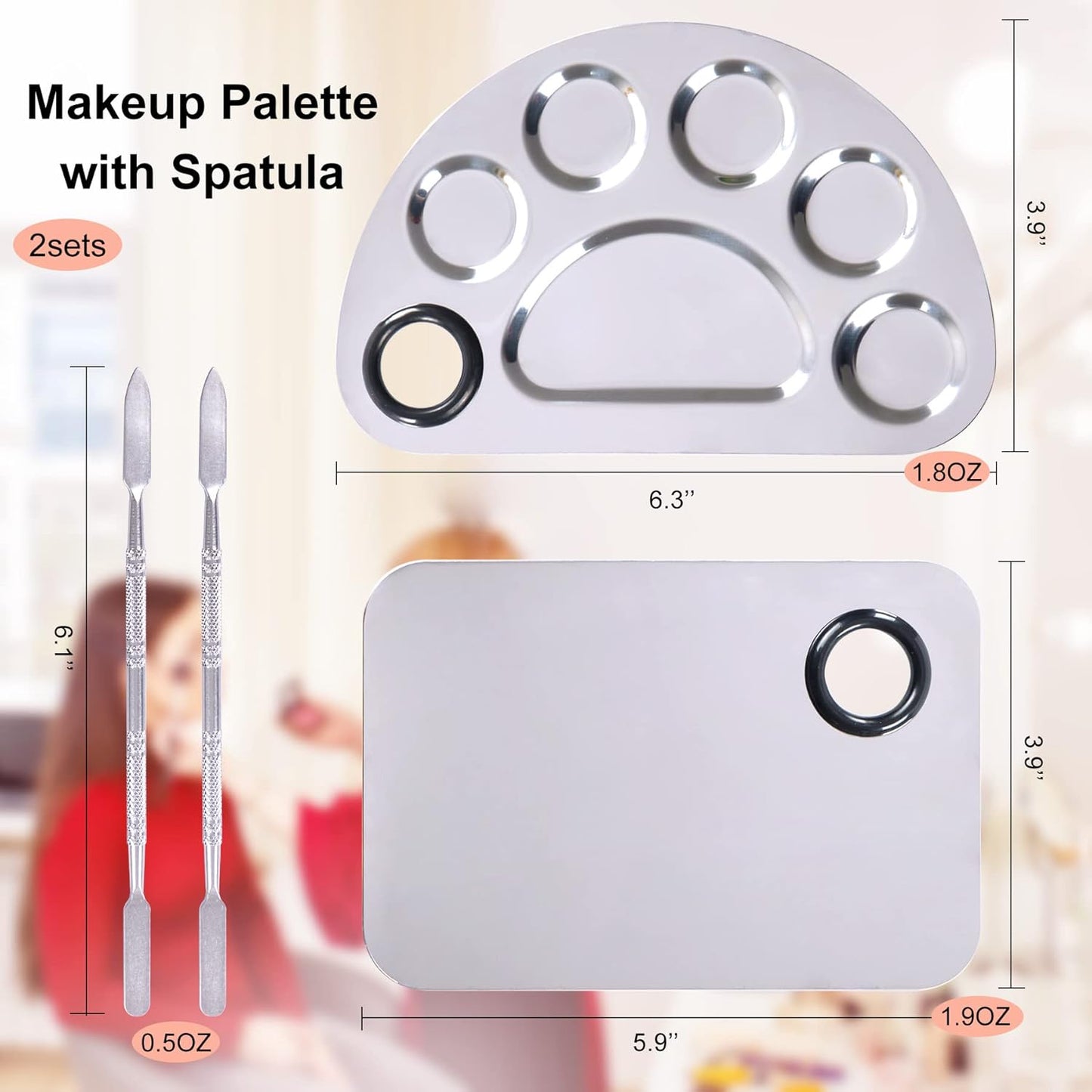 Stainless Steel Makeup Palette - Mixing Tool for Foundation & Nail Art | 6"x4" | Silver | 2pcs