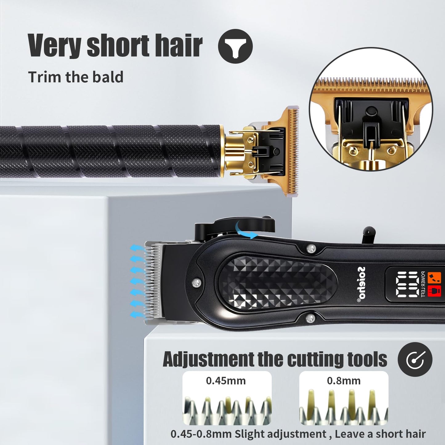 soieho Professional Hair Clipper and Shaver Set, Hair Clippers for Men, T-Shaped Sideburn Trimmers, Cordless Hair Clippers and Shaving Kit.