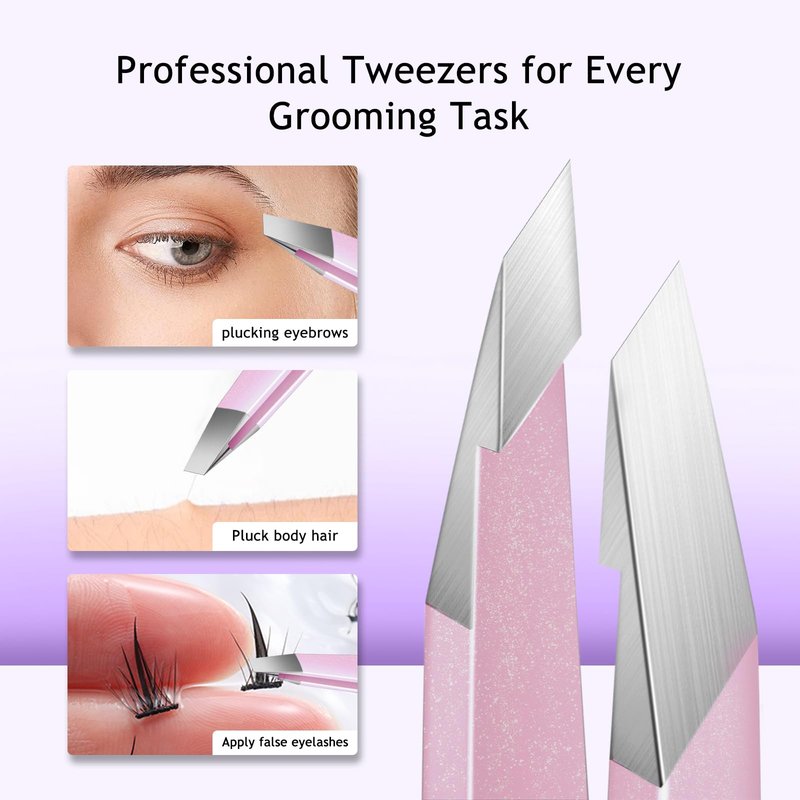 SHILING Professional Stainless Steel Tweezers, 1MM High-Precision, Pink, 3.78 inch, for Men and Women Eyelash and Facial Hair Removal