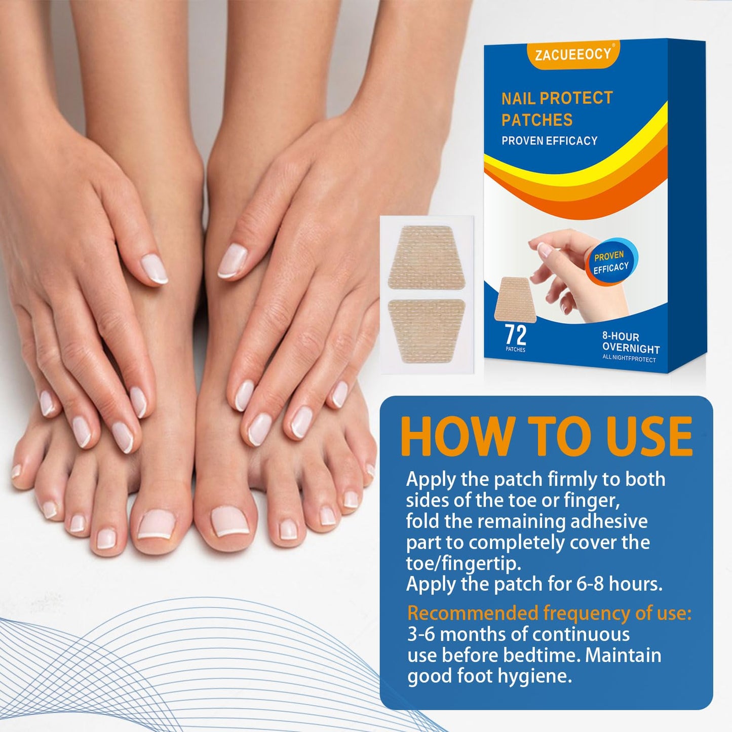 ZACUEEOCY 72PCS Nail Treatment Patches for Toenail and Fingernails, Nail Repair Patches Extra Strength 8-Hours Overnight Care and Repair for Damaged Nails for Men and Women