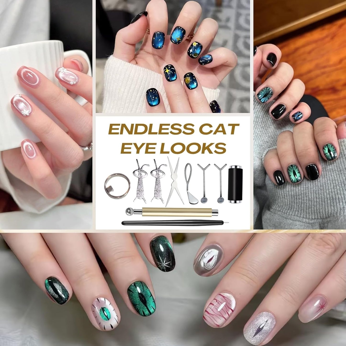 Cat Eye Magnet Set - 8-in-1 Nail Art Tools for Stunning Cat-Eye Effects | Yellow Color