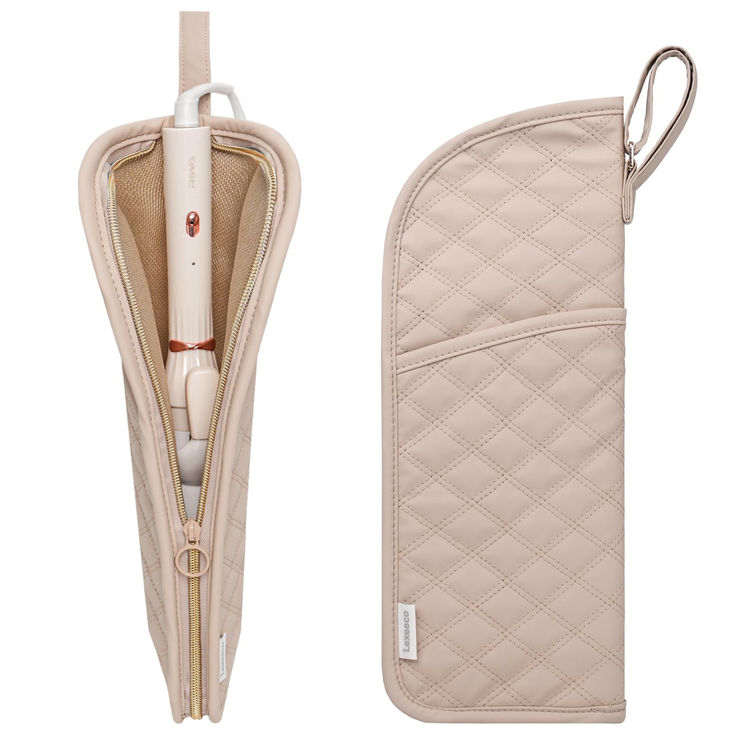 Lexeeco Hair Tools Travel Bag Heat Resistant Mat Hot Hair Tool Organizer Case Portable Hot Iron Holder Cover Pouch for Hair Straighteners, Curling Irons, Flat Irons and Hot Styling Tools (Latte Brown)