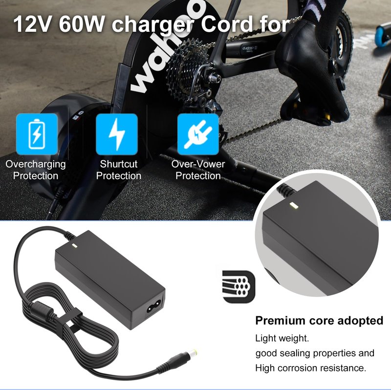 Ursulan 12V AC Charger Cord for Wahoo WFBKTR4 WF123 Power Charger to Power Wahoo KICKR Core Indoor Cycling Training Bike Compatible with SUN1200500 SUN-1200500 (Black) DC Adapter Power Cord